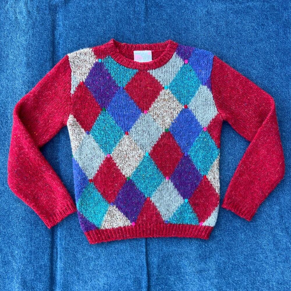 80s One Step Up argyle fuzzy knit sweater